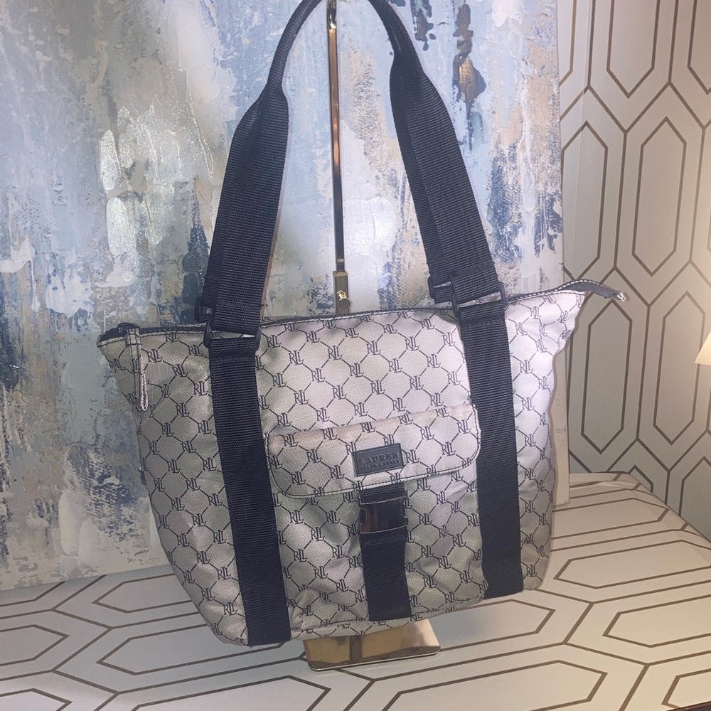 Authentic Lauren By Ralph Lauren Tote Carryall  Black and Gray Tote Bag